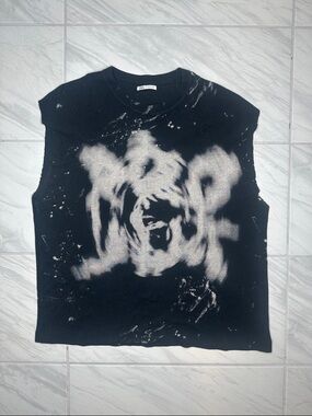 Zara Black Crewneck Sweater with Subtle Bleach Detail